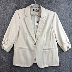 ELLEVEN Womens Ruched 3/4 Sleeve Blazer Lightweight Slim Fit Jacket Sz XXL